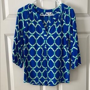 Blue and Teal Geometric Women's Top